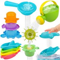 Baby Bath Toys, 11PCS Mould Free Bath Toys for 1 2 3 4 Year Old Toddler Kids Water Toys Baby Swimming Pool Toys Water Play Toys for Boys Girls with Watering Can Spoons Bath Boats Stacking Cups