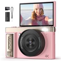 Digital Camera 4K for Photography Vlogging: 64MP Cameras for Video - 16X Zoom Photo Camera Gifts for Teens Ages 8-18 - 180Flip Screen Compact Cmara - Point and Shoot Digital Cameras for Youtube
