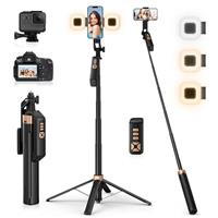Avaspot 180CM Phone Tripod with 2 Fill Lights, 71" Extendable Tripod for iPhone & Selfie Stick with Detachable Remote, 360 Rotatable, Compatible with Smartphone/Camera