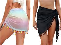 Aiseyi Sarongs for Women Beachwear Chiffon Beach Wrap Sarong Wrap Sarong Skirt Beach Cover Skirt with Fringes 2PCS
