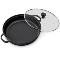 Warmiehomy Cast Iron Griddle Pan,30cm Pre-Seasoned Non-Stick Grill Pan,Round BBQ Skillet with 2 Handles for Gas Induction Hob,Flat Surface