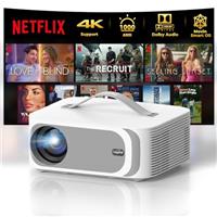 Projector-4K [Built-in mainstream apps/AI Movin 1.0 System/Fits DoIby Audio/E-Focus] 30000 Lumen Native 1080P Outdoor-Projector with WiFi 6 and Bluetooth, Lisowod Smart Portable Proyector with HDR10+