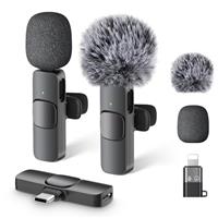 Wireless Lavalier Lapel Microphone - Used for iPhone/Android Phone/Computer/iPad with Noise Reduction - Mini 2 Clip-on Lapel Mic for Video Recording Tiktok Youtube, Plug-Play