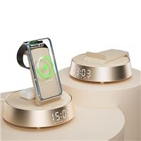 Wireless Charger iphone, Radio Alarm Clock with Wireless Charging Station, Bluetooth Speaker with Dimmable Night Light, 18W Fast Charger Stand for iPhone and Samsung, Apple Watch, AirPods