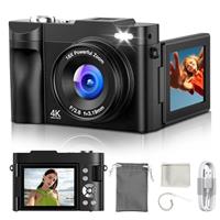 Digital Camera 4K for Photography Vlogging: 48MP Cameras for Video - 16X Zoom Photo Camera Gifts for Teens Ages 8-16 - 180Flip Screen Compact Cmara - Point and Shoot Digital Cameras for YouTube