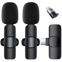 Wireless Lavalier Microphone for iPhone - iPad,Android Phone2 Pack Mini Microphones with AI Noise Reduction and Crystal Sound Quality for Video Recording, Vlogging, TikTok, YouTube, Interviews