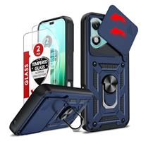 LeYi for Honor Lite 5G Case, Camera Lens Slide Design, 2 Pack Screen Protectors, Military Shockproof Phone Cover with Ring Stand Holder Phone Case for Honor Lite