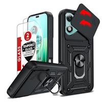 LeYi for Honor Lite 5G Case, Camera Lens Slide Design, 2 Pack Screen Protectors, Military Shockproof Phone Cover with Ring Stand Holder Phone Case for Honor Lite