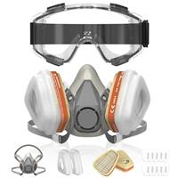 MONOJOY Face Mask with A1P2 Certified Filter, Safety Reusable Dust Respirator Masks for Sanding, Spray Painting, Chemical, DIY, Includes Protective Glasses 10 Replacement Filters