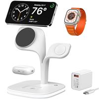 EXW Magnetic Wireless Charging Station,3 in 1 Mag-Safe Charger Stand for iPhone 16/15/14/13/12/Pro/Pro Max/Mini,Fast Charging Station for Apple Watch and for AriPods(White)