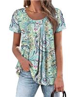 CHICZONE Women's Tunic Tops Summer Pleated Round Neck Button Down Short Sleeve Shirts for Leggings