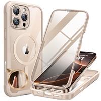Miracase Magnetic Case for iPhone 14/15/16/16e Series Glass Case Compatible with MagSafe, [Built-in Glass Screen Protector] Full Body Case A005