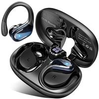 Wireless Earbuds, 2025 Bluetooth 5.4 Headphones Sport, 75H Stereo Wireless Earphones with 4 ENC Noise Canceling Mic, IP7 Waterproof Ear Buds with Earhooks, LED Display Bluetooth Earbuds for Running
