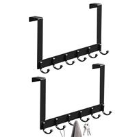 Woobroo 2 Pack Over Door Hooks Hanger - Heavy Duty 28cm Tall, 40cm Wide, 6 Hooks for Coats, Towels, Bags, Clothes - Ideal for Bathroom, Bedroom, Kitchen Black