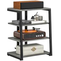 HOMCOM HiFi Stand, 4-Tier Media Storage Shelf with Adjustable Shelves, Power Strip Rack for Router, Record Player, Printer, Industrial TV Stand for up to 28 Inch TVs