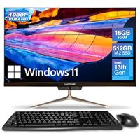 23.8 Full HD All in One Desktop Computer - 16GB RAM, 512GB SSD, Windows 11, Intel 13th Gen, Dual-Band WiFi, HDMI, USB 3.0, FHD IPS Display - AIO PC with Wireless Keyboard, Mouse, 2MP Web Camera