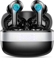 OWMSIC Wireless Earbuds, Bluetooth 5.3 Noise Cancelling Earphones HiFi Stereo with 4 ENC Mic, 48H Bluetooth Earbuds Wireless with LED Power Display, IPX7 Waterproof Ear Buds with iOS Android. Black