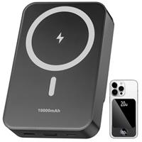 Magnetic Power Bank 10000mAh20W Fast Charging Portable Charger, Wireless Power Bank with LED Display, Small USB-C Battery Pack with Mag-safe for iPhone 16/15 Plus/Pro/Max,14/13/12 Series,Black