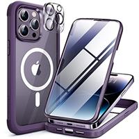 Miracase Magnetic Case for iPhone 14/15/16/16e Series Glass Case Compatible with MagSafe, [Built-in Glass Screen Protector] Full Body Case A005