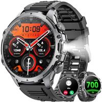 Military Smart Watch for Men (Answer/Make Call), 1,85" HD Touch Screen 700mAh Large Battery Fitness Watch with Flashlight/Heart Rate/Sleep Monitor Fitness Tracker for iPhone & Android