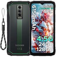 DOOGEE Blade 10 Energy Rugged Smartphone - 10.7mm Ultra-Thin Rugged Phone, 6150mAh Battery Android 15 Phone with 24GB RAM+128GB ROM, 6.56 inch 90Hz Screen 16MP+8MP Cameras/NFC/Dual SIM/Face ID- Green