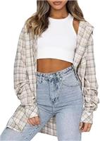 LACOZY Womens Flannel Checked Shirts Long Sleeve Oversized Buffalo Plaid Shirt Collar Button Down Blouses Tops