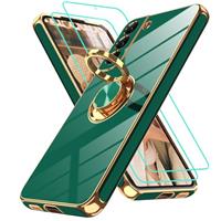 Gritup for Samsung Galaxy Shockproof Slim Fit Soft Cover,Built-in Ring Kickstand Phone Cover,with 2 Pcs HD Screen Protectors