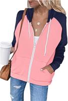 LACOZY Women's Long Sleeve Zip Up Hoodies Lightweight Oversized Color Block Hooded Sweatshirt Jacket Sweater with Pocket