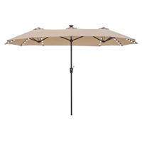 PHI VILLA 3.82m Garden Parasol Umbrella for Sun Protection Patio Outdoor Waterproof Umbrella with LED Lights and Crank