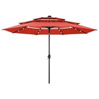PHI VILLA 3m Garden Parasol Umbrella for Sun Protection with LED Lights 3 Tier Patio Outdoor Waterproof Umbrella with Crank