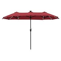 PHI VILLA 3.82m Garden Parasol Umbrella for Sun Protection Patio Outdoor Waterproof Umbrella with LED Lights and Crank