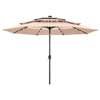 PHI VILLA 3m Garden Parasol Umbrella for Sun Protection with LED Lights 3 Tier Patio Outdoor Waterproof Umbrella with Crank