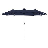 PHI VILLA 3.82m Garden Parasol Umbrella for Sun Protection Patio Outdoor Waterproof Umbrella with LED Lights and Crank