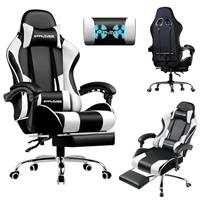 LUCKRACER Gaming Chair Massage With Footrest Ergonomic Computer Chairs High Back Support Height Adjustable Reclining Heavy Duty PC Chair