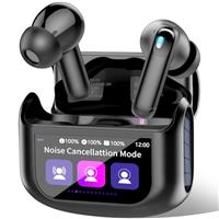 Wireless Earbuds with Smart Touch Screen ANC Active Noise Cancelling Bluetooth 5.4 Headphones in Ear Earphones with HD Mic HiFi Stereo Sound, Bluetooth Earphones 40H Playtime IP7 Waterproof, White