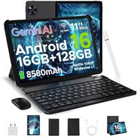 DOOGEE U11 2025 Newest Android 16 Tablet 11 Inch, Gemini AI Android Tablets Octa-Core 16GB RAM 128GB ROM(TF 2TB), 8580mAh Battery, Widevine L1|3.5mm Jack|GMS|5G WiFi Tablet with Keyboard&Pen, Black