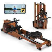 Foldable Water Rowing Machine Wooden with LCD Monitor, Bluetooth Compatible, Easy Assembly for Home Gym Workouts