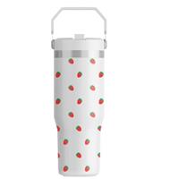 FOLAI Leakproof Flip Water Tumbler,30oz Stainless Steel Hot and Cold Water Bottle with Ergonomic Handle and Straw Keeps Cold for 12+ Hours,Ideal for Gym,Car,Beach-Easy to Carry Travel Mug(Marble)