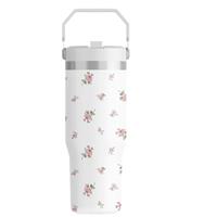 FOLAI Leakproof Flip Water Tumbler,30oz Stainless Steel Hot and Cold Water Bottle with Ergonomic Handle and Straw Keeps Cold for 12+ Hours,Ideal for Gym,Car,Beach-Easy to Carry Travel Mug(Marble)