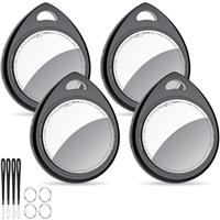 QCOQ Air Tracker Tags 4 Pack, Black | Smart Bluetooth Tags Compatible with Apple Find My (iOS Only), Item Locator with Keychain/Lanyard for Keys/Luggages/Wallets/Suitcases, Replaceable Battery, 100dB