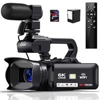 Camcorder 6K 64MP Video Camera 18X Digital Zoom IR Night Vision 4.0 Inch Touch Screen Vlogging Camera for YouTube, WiFi Camcorder with 4500mAh Battery, 64GB SD Card, Stabilizer and Remote Control