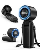 3 in 1 Handheld Portable Turbo Fan, 180 Foldable 6-Speed (1-100) Mini Fan, 5000mAh Rechargeable Battery Operated up to 15 Working Hours, LED Display Personal Cooling for Travel Indoor Outdoor (Black)