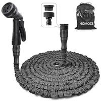 Garden Hose Pipe Expandable Garden Hose with 3/4", 1/2" Fittings, Anti-Leakage - Flexible Expanding Hose with 8 Function Spray Nozzle by Homoze (50FT, Black)