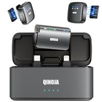 QINOJA Mini Wireless Microphone for iPhone Camera Android- Ultra Compact Magnetic Clip, Lapel Mic for Vlog Interview Podcast Studio, Plug-Play Noise Reduction