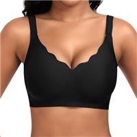 Cavotor Non Wired Support Bras for Women Wireless Push Up Bra Large Breasts Ladies Soft T Shirt Seamless Bra Padded V Neck Bralettes with Extender
