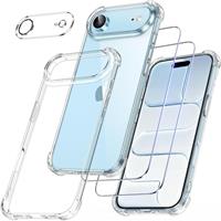 FLLAO 4 in 1 Phone Case Compatible with iPhone 16 Case with 2 Screen Protector and 1 Camera Lens Protector, Slim Soft TPU Shockproof Anti-Scratch iPhone 16 Phone Case Silicone Clear