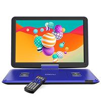 COOAU 17.5'' Portable DVD Player with 15.6 Large Swivel Screen, 6 Hrs Long Lasting Built-in Battery, Region Free, Stereo Sound, with Remote Controller, SD+USB+AVin+AVout+Earphone Port, Black