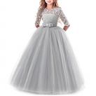 Flower Girls Lace 3/4 Sleeve Dress Wedding Bridesmaid First Communion Evening Party Floor Length Dress Kids Princess Pageant Birthday Prom Carnival Christmas Ball Gown