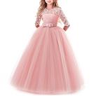 Flower Girls Lace 3/4 Sleeve Dress Wedding Bridesmaid First Communion Evening Party Floor Length Dress Kids Princess Pageant Birthday Prom Carnival Christmas Ball Gown