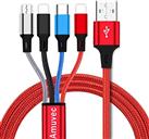 Multi Charger Cable 3A, Amuvec 4 in 1 Nylon Braided USB Fast Charging Cord with 2iP Type C Micro USB Connector, for Samsung Galaxy S22 S20 S10 S9 Plus, Huawei P30 P20, Sony, Moto, Xiaomi
